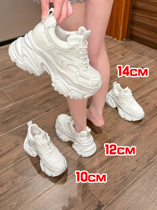 ZJR 14cm Chunky Sneakers for Women Super Increasing Women Shoe High Quality Real Leather Shoes Lightweight Platform Shoes 8-14cm