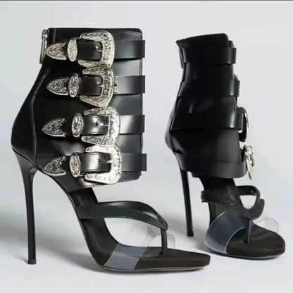 High heel sexy buckle belt women flip flops zipper modern sandal