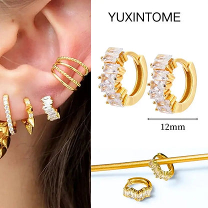 White Color Zircon Hoop Earrings 925 Sterling Silver Needle Cross/Star/Flower/Water Drop Pendant Gold Earrings Luxury Jewelry
