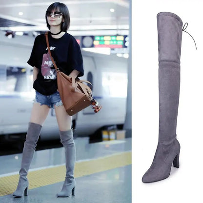 Women's Boots 2026 Autumn and Winter New European and American Style Plus Size Knee High Boots High Heels Round Toe Frosted Boot