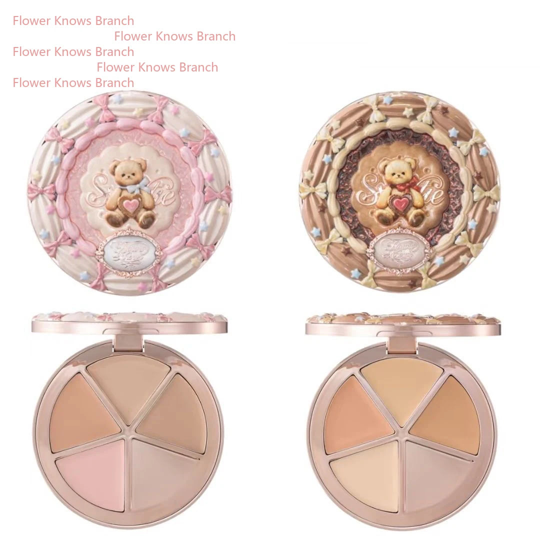 Flowerknows THE SWEETIE BEAR COLLECTION Makeup Gift Set All In Concealer Palette Blush Setting Powder Lip Jelly Gift Box Mirror