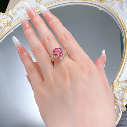 Luxury 9999 24K Solid gold certifid heavy industry 11mm padparadscha corundum lotus cut ring high-end fine jewelry
