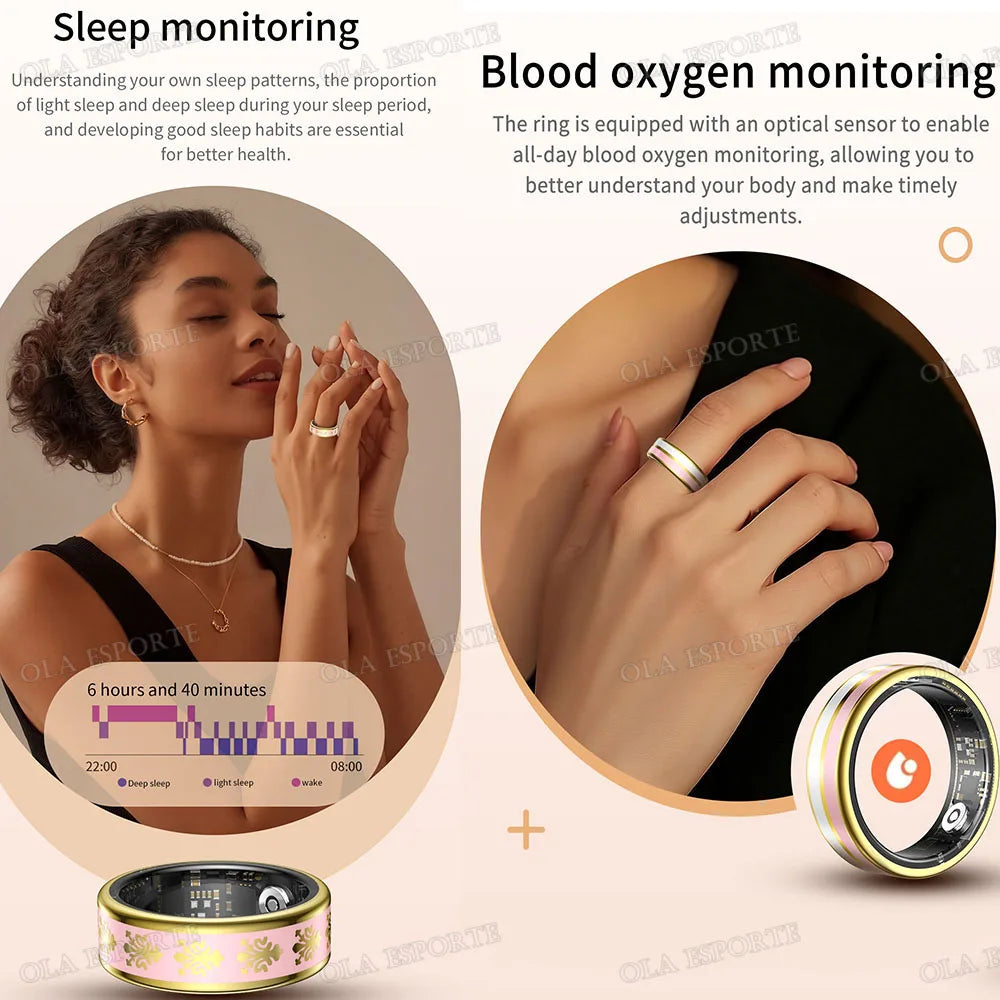 2026 Smart Ring Blood Oxygen Heart Rate Sleep Monitoring Smart Ring IP68 & 5ATM Waterproof Multi-sport Modes Smartring Man Women