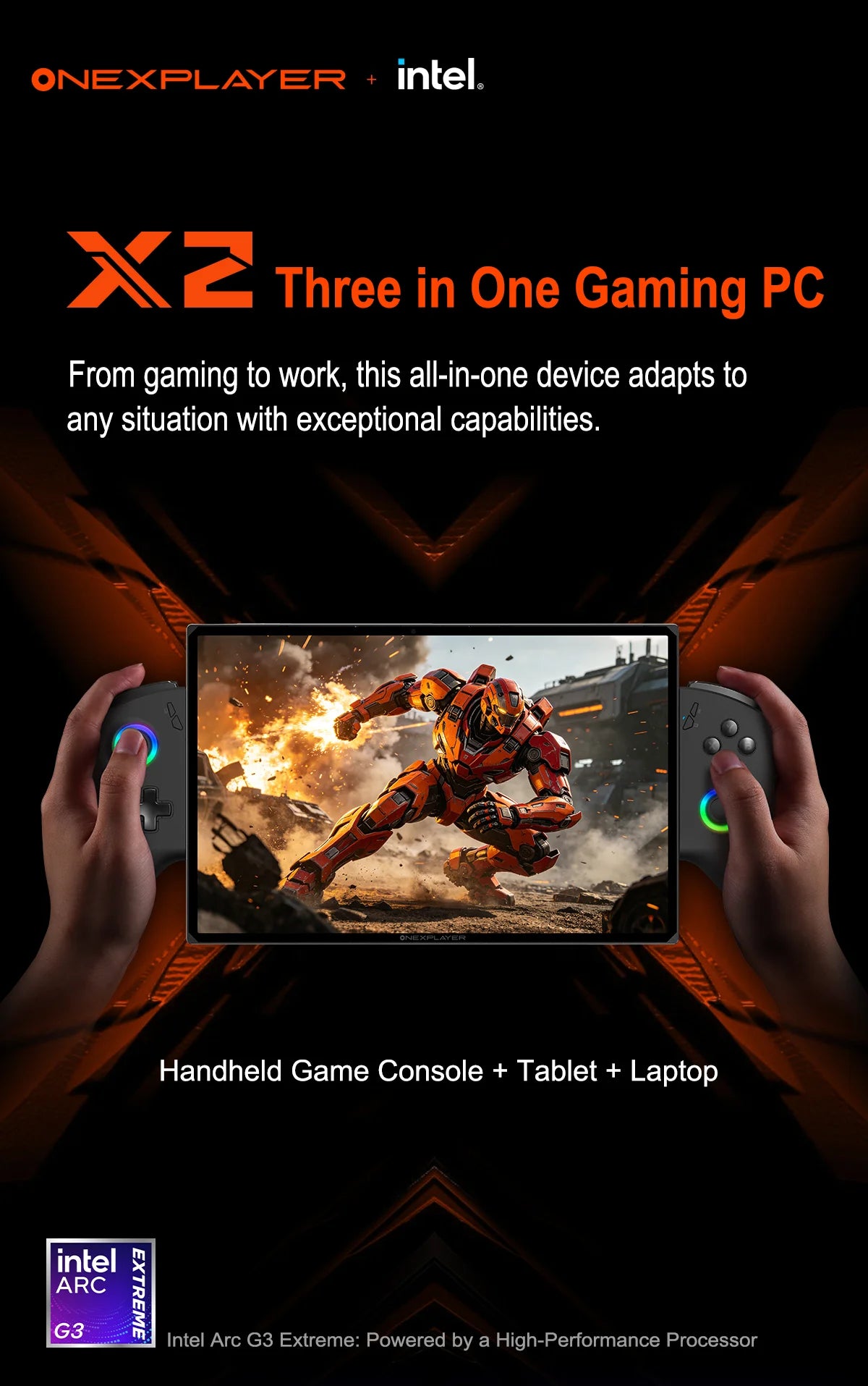 OneXPlayer X2 3-in-1 Handheld Game Console Tablet Laptop Intel Arc G3 Extreme 48GB+1TB SSD 10.95 Inch 120Hz Touch IPS Windows11