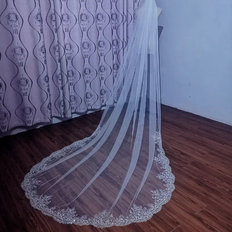 Bridal Wedding Veil Sparkling Pearl Sequins Lace Cathedral Wedding Accessories Hair Accessories 2024 New Veil Custom Made