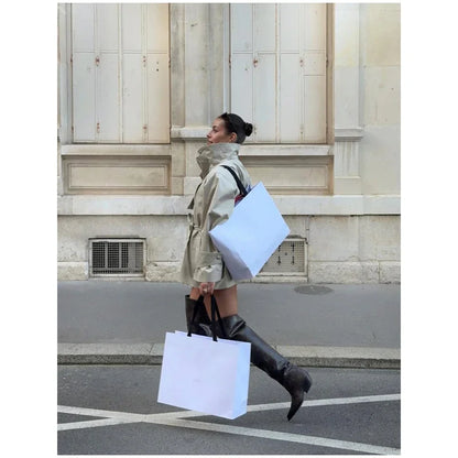 Fashion Stand Collar Short Trench Coat Women Solid Double-breasted Belt Jacket 2026 Autumn Lady Commuting Casual Outwear