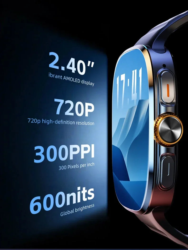 M99 5G Smartwatch: 2.4" AMOLED Screen, Rotating Camera, SIM & WiFi Support for Standalone Calls and Social Media.