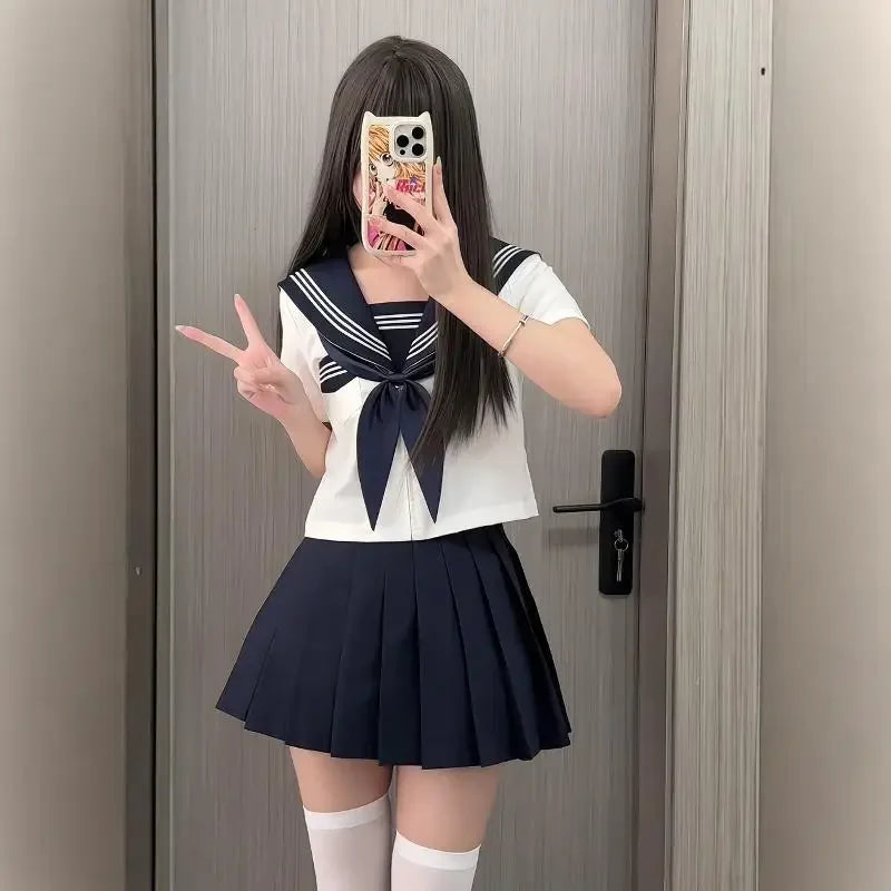 Basic Style Short Sleeve Sailor Suit Uniform JK School Uniform Short Skirt for Women Cosplay Special Use Clothing
