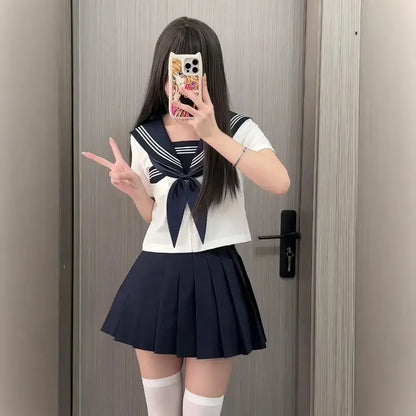 Basic Style Short Sleeve Sailor Suit Uniform JK School Uniform Short Skirt for Women Cosplay Special Use Clothing