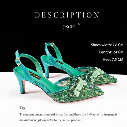 QSGFC Nigerian Style Elegant Women Heels Shoes And Bag Set Rhinestone with Coral Shoes Wedding Party