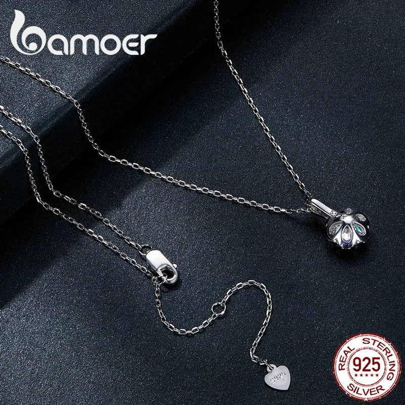 Bamoer 1 Carat Round Brilliant Cut Moissanite Pendant Necklace 925 Silver Flower Lab Diamond Test Past D Color Gemstone Necklace
