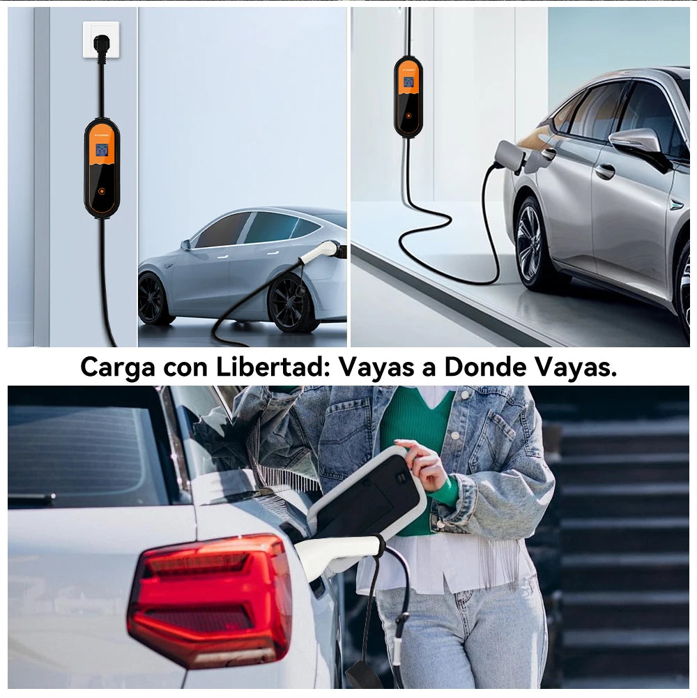 3.5KW Type2 Portable EV Charger 16A 1Phase EU Plug EVSE Charging 8A-10A-13A-16A Current Adjustable Electric Vehicle Charging