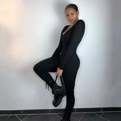 2000s Sexy Vintage Elegant style Women High Street Autumn emo Long Sleeve Bodycon Streetwear Jumpsuit Overall One Piece Outfits
