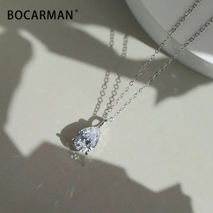 Bocarman S925 Sterling Silver Pear Cut Moissanite Pendant with GRA Certificate D Color VVS1 Teardrop Brilliant Sparkle Feminine