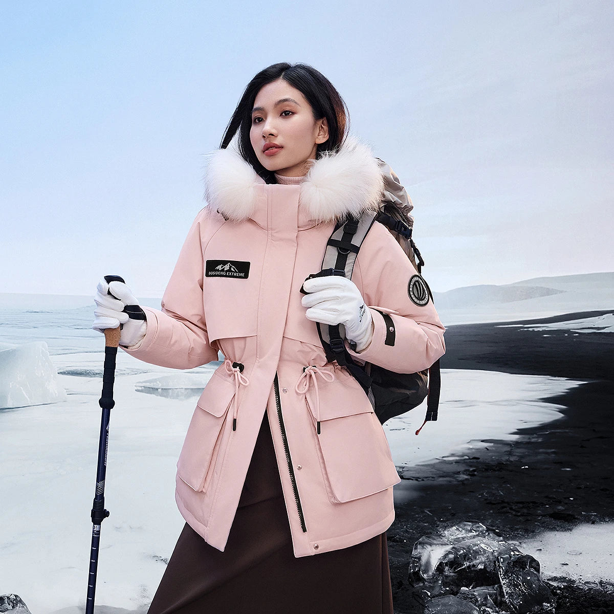 Bosideng Women 6th Generation Extreme Cold Goose Down Parka -20℃ Cold Resistance Winter Puffer Coat with Detachable Raccoon Fur