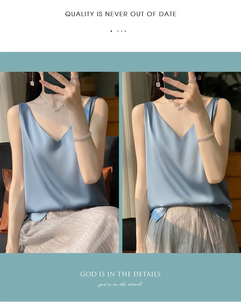 New Lce Silk Satin Camisole Women's Spring/Summer Solid Color Sleeveless Sexy Comfortable Silk Underwear Vest RW-D09
