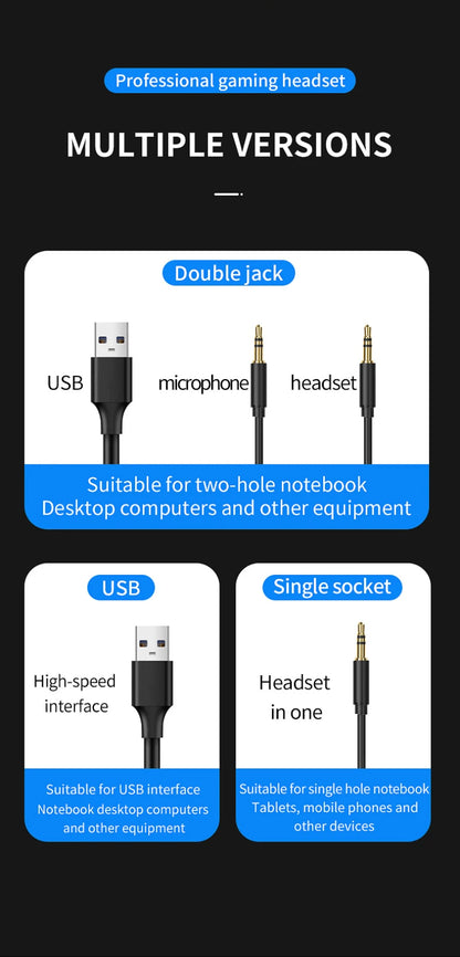 G60 Gaming Headset 7.1 Stereo SVirtual Surround Bass Earphone Headphone with Mic LED Light for Computer PC Gamer Foldable G58