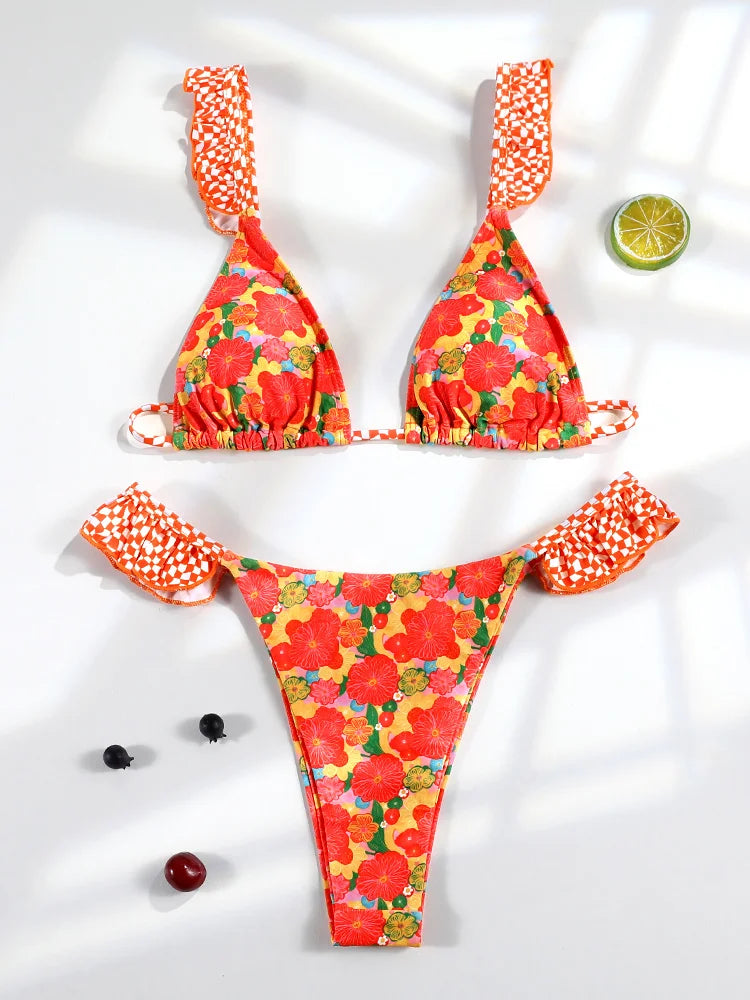Rinabe Bikinis Print Bikini Set Women'S Swimsuit Bandeau Bathing Suits 2026 Sexy Thongs Swimming Beach Cloth