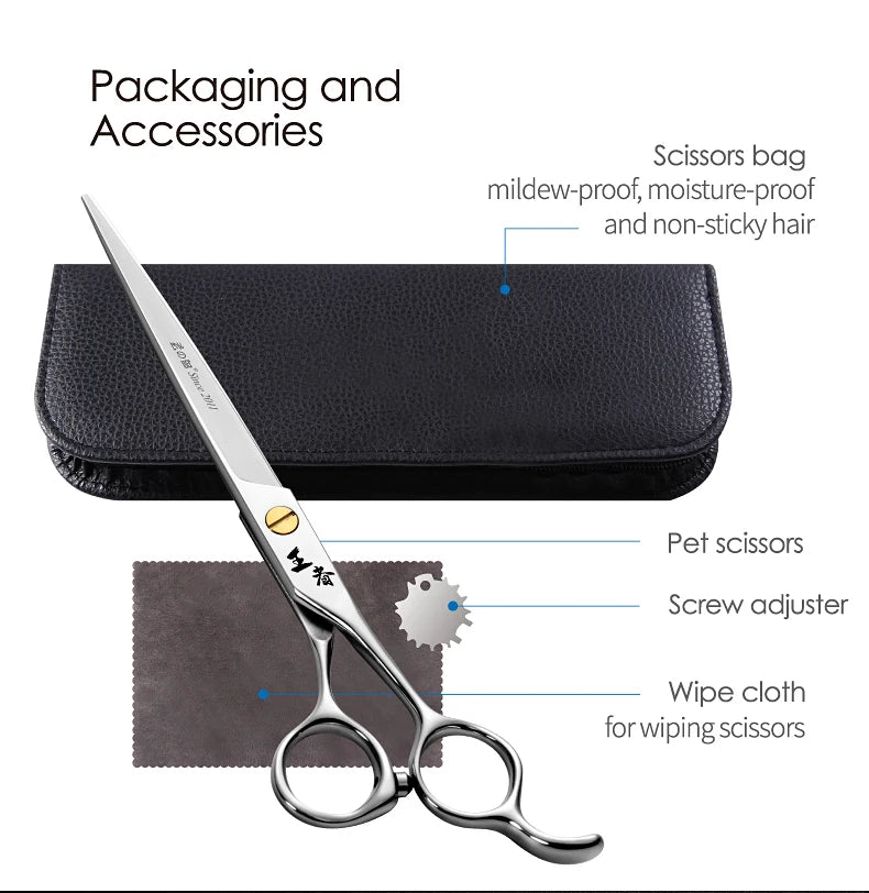 Fenice King Series VG10 Steel 7/7.5/8 Inch Professional Pet Dogs Grooming Scissors Straight Curved Thinnier Chunker Shears Tools