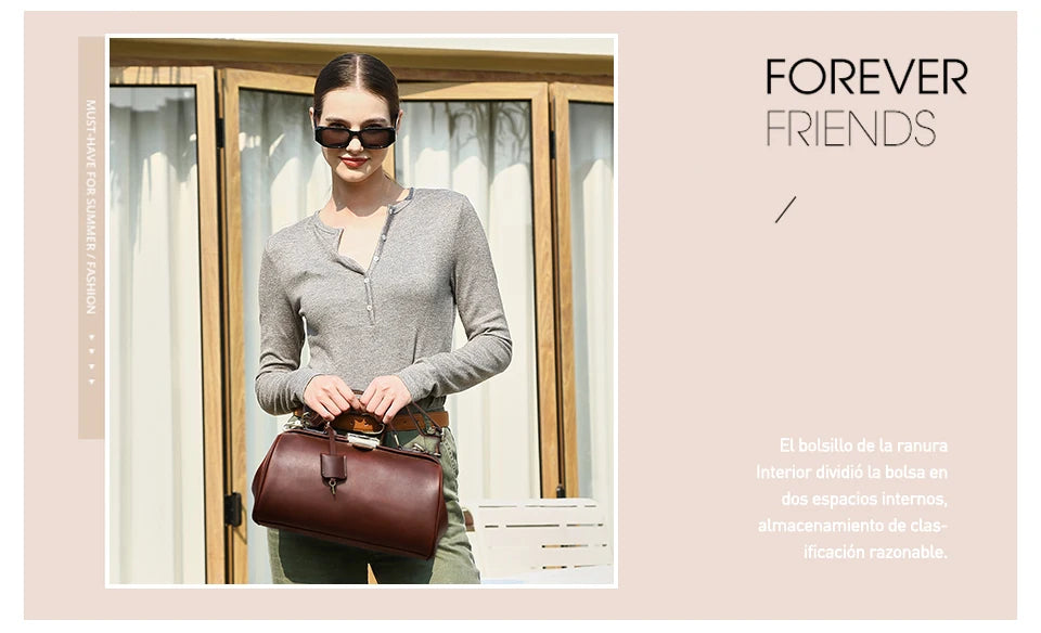 CONTACT'S Genuine Leather Top Handle Bags for Women Sling Shoulder Bags Tote Bag Handbags Metal Frame Female Bags Ladies Fashion