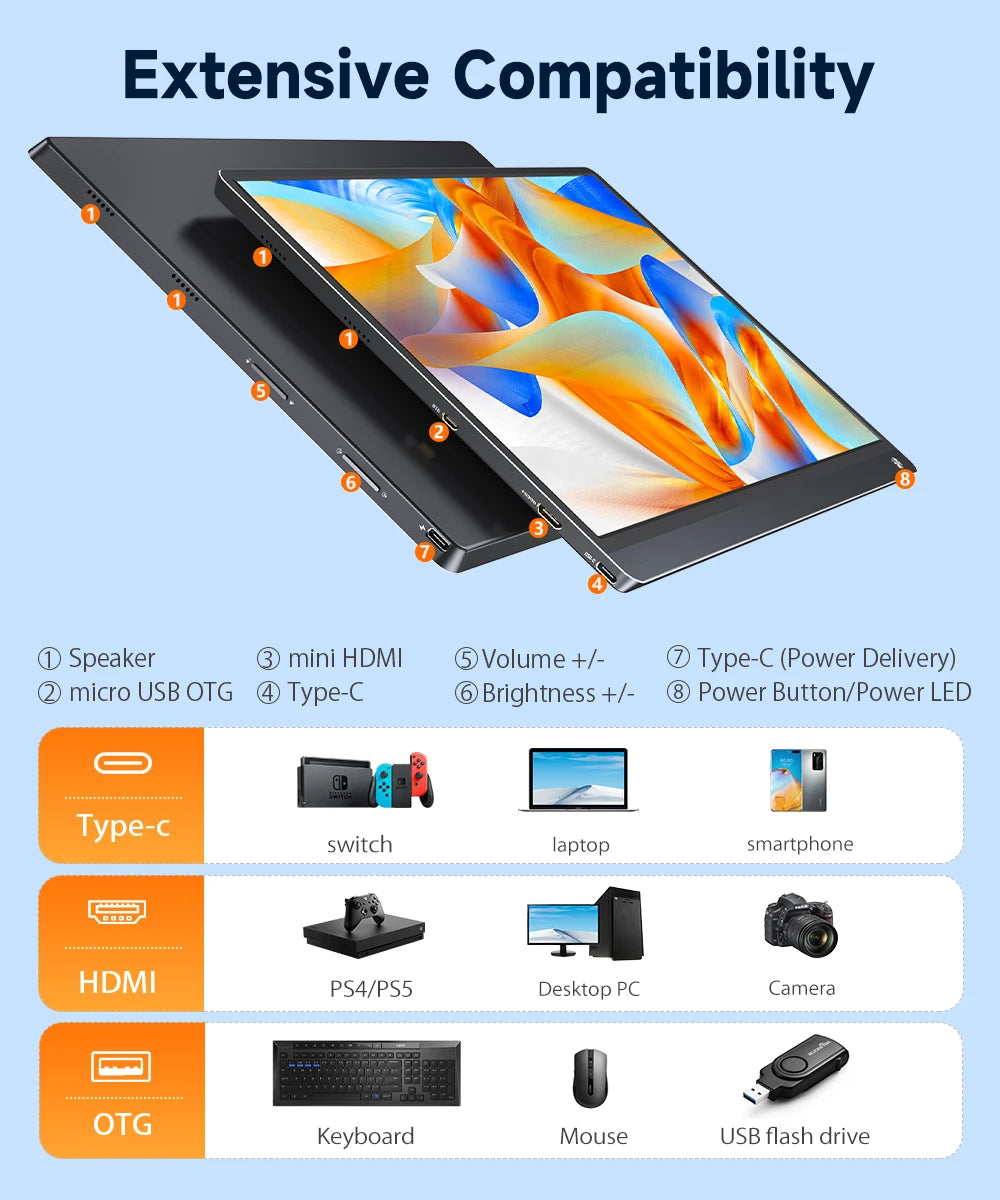 UPERFECT 15.6 " Toucscreen Monitor Built-in 10800mAh Rechargercable Battery 1080P FHD USB C HDMI 120Hz Portable Gaming Display