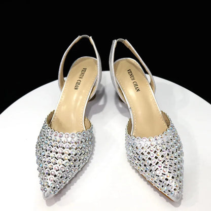 Multicolor Rhinestone Heels & Bag Set | Crystal Pointed Slingback Pumps, Women Wedding Bridal Evening Party Matching Shoes Handb