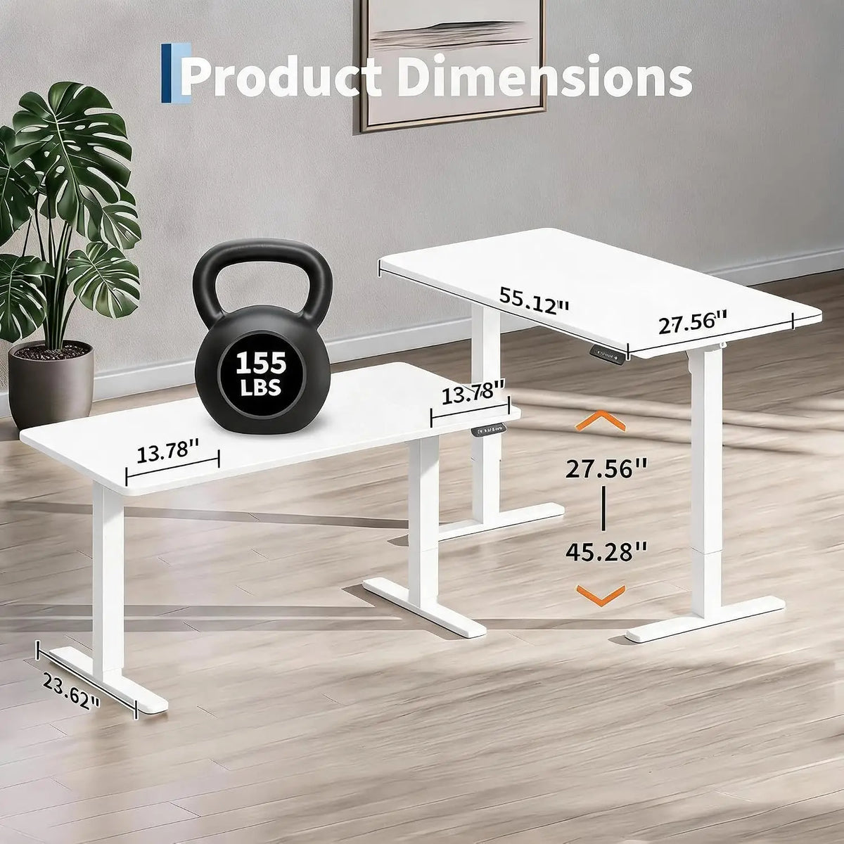 55" x 27" Electric Standing Desk, Height Adjustable Sit Stand Desk with Memory Presets, Ergonomic Workstation with Cable Management, Computer Desk for Home Office, White