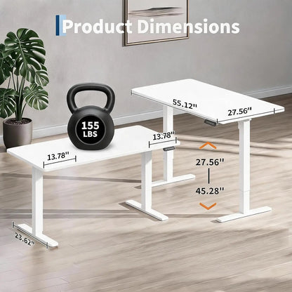 55" x 27" Electric Standing Desk, Height Adjustable Sit Stand Desk with Memory Presets, Ergonomic Workstation with Cable Management, Computer Desk for Home Office, White