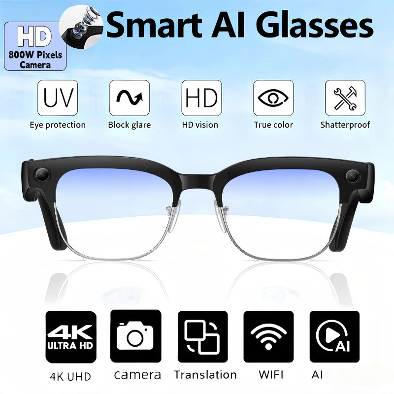 2026 New Smart Glasses Men 800W Camera Video Recording AI Recog Bluetooth Call Voice Translation Outdoor Driving Sunglasses
