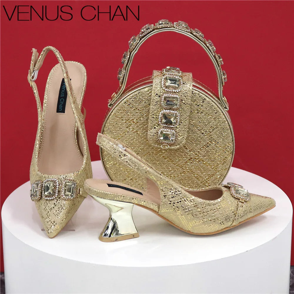 Newest Style Teal Sky Color Platform Design Peep Toe Ladies Shoes Matching Bag Set For Mature Women Heel Party Pump