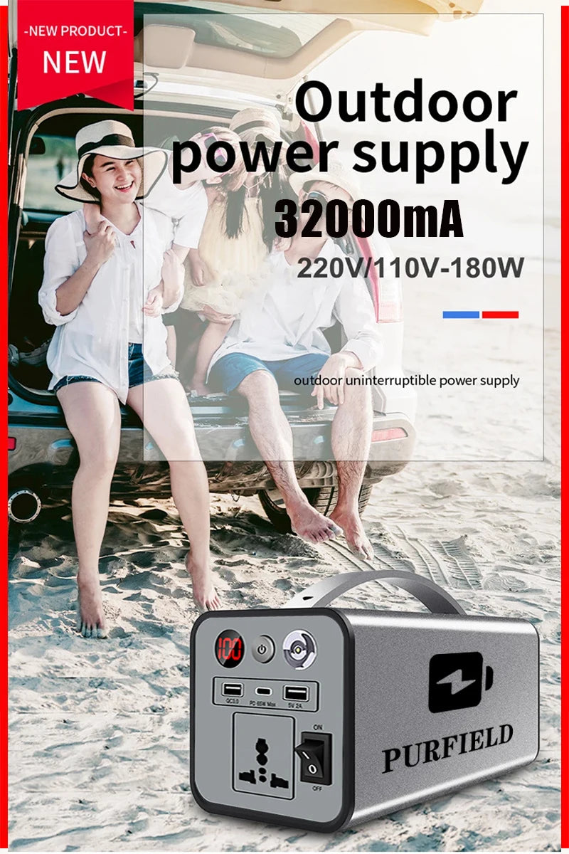 32000mAh 180W 110V 220V Portable Power Station Mobile Power Station Solar Power Generator Outdoor Emergency Bank For Camping