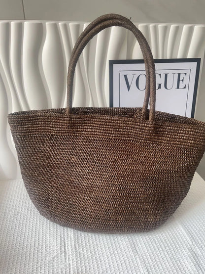 2026 New Summer Handmade Raffia Large Capacity Tote Bag for Women, Natural Straw Beach Bag, Luxury Shoulder Handbag
