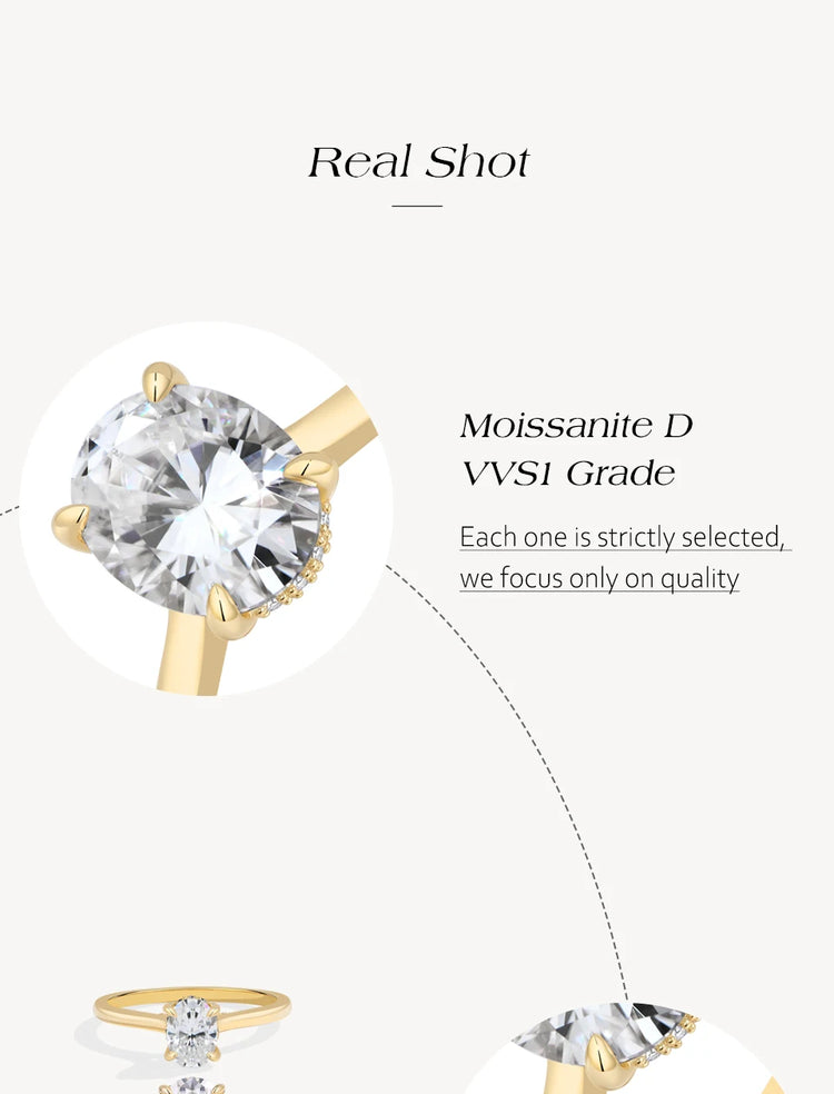 ATTAGEMS Oval Cut 1.0-4.5CT D VVS1 Moissanite Rings for Women 925 Sterling Silver Solitaire Engagement Ring Luxury Band Jewelry