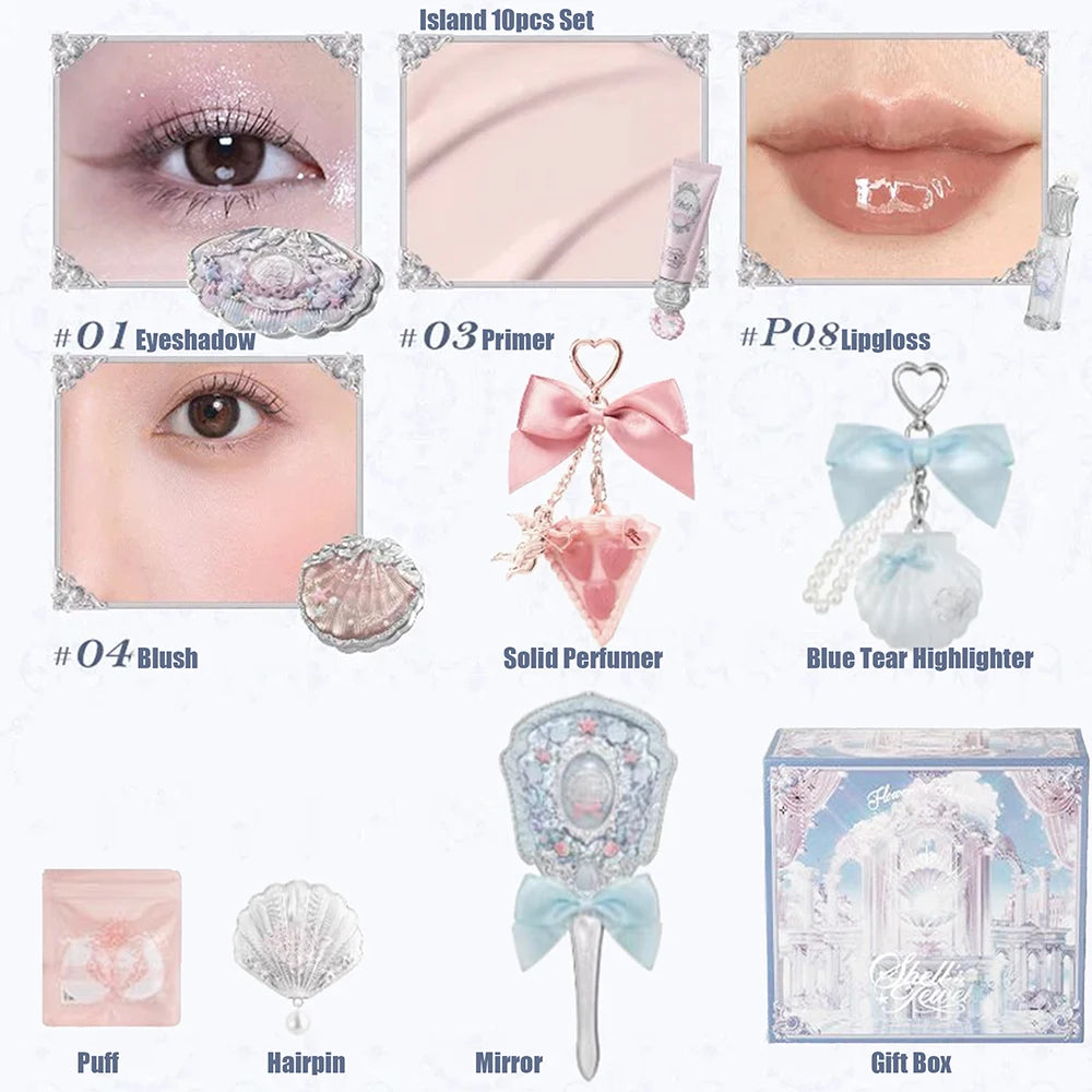 Flower Knows Shells Pearl Eyeshadow Essence Lip Honey Blush Cheek Makeup Front Ocean Gift Box Makeup Kit Full Professional