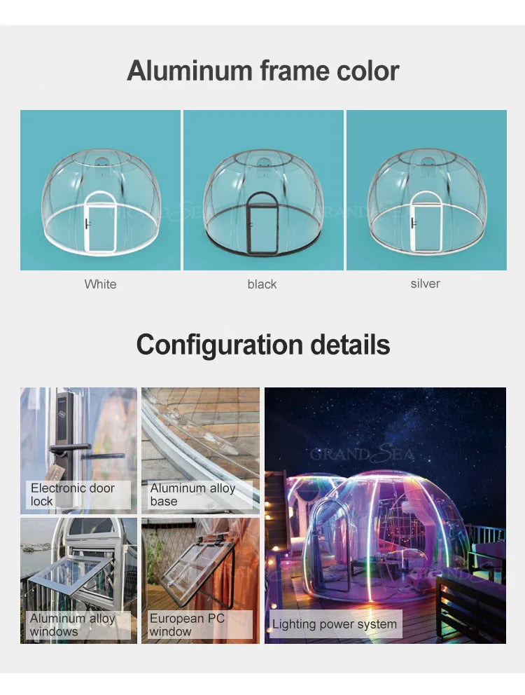 Portable Geodesic Bubble Dome, Transparent Polycarbonate Glamping Tent, Luxury Igloo Shelter for Outdoor Camping Garden Family