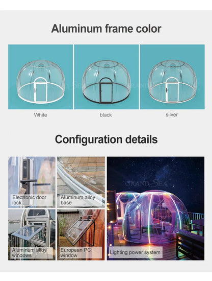 Portable Geodesic Bubble Dome, Transparent Polycarbonate Glamping Tent, Luxury Igloo Shelter for Outdoor Camping Garden Family