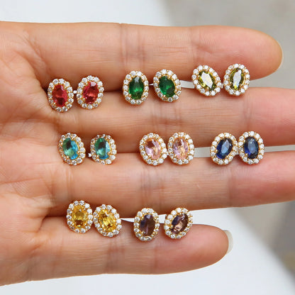 Colorful 12 Month Birthstone Rhinestone Stud Earrings For Women Crystal Ladies Fashion Weddings Banquet Jewelry Accessories