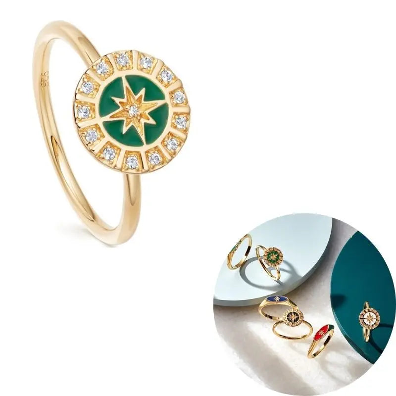 24K Gold Plated Colorful Crystal Gold Rings Turquoise Engagement Wedding Anniversary Ring Light Luxury Fashion Jewelry Gifts A40