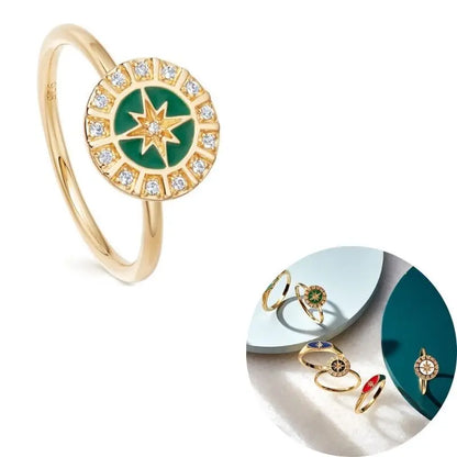 24K Gold Plated Colorful Crystal Gold Rings Turquoise Engagement Wedding Anniversary Ring Light Luxury Fashion Jewelry Gifts A40