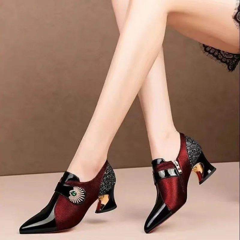 2026 Zapatos De Mujer Women Cute Green Pu Leather Pointed Toe High Heel Shoes Lady Classic Black Office Pumps Sapatos Femininas