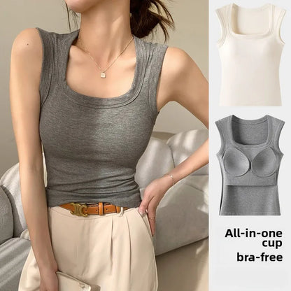 New Seamless Built-in Bra Tank Top for Women Sports Bra & Summer Sleeveless Shirt, Breathable Workout Vest with T-Shirt Combo
