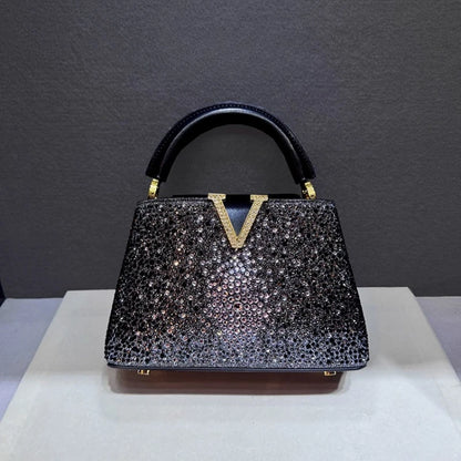 Luxury Brand Leather Diamond Handbag Rhinestone Shoulder Cross-body Tote Bags for Women Bolso Marca Lujo