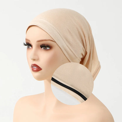 Muslim Instant Hijab Cap Solid Color For Women With Antislip Strips Ramadan Undercap Scarf Stretch Turban Hat Islamic Headwear