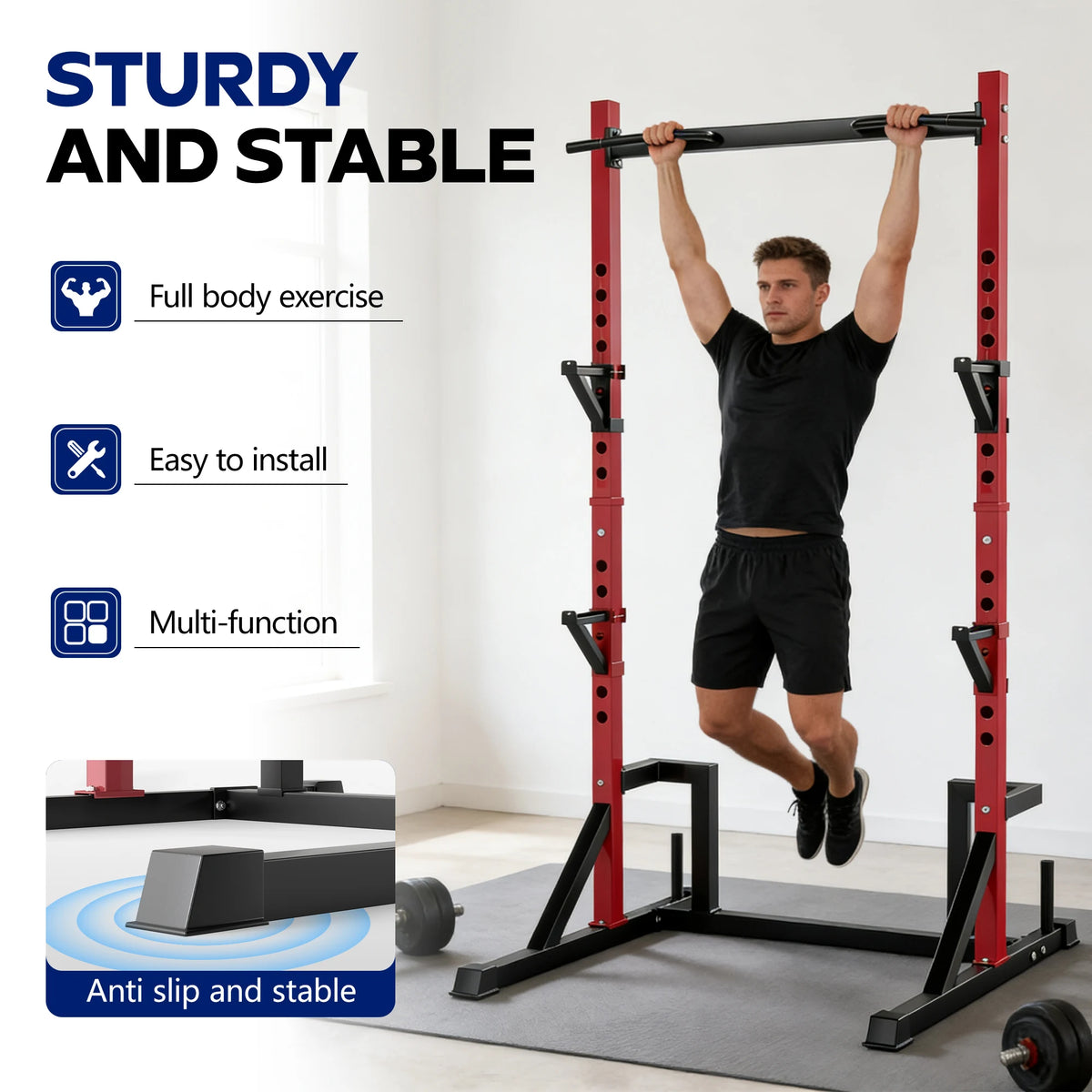 KERDOM Multifunction Power Rack with Pull up Bar, Heavy Capacity 360kg, Height Adjustable Squat Stand Rack for Home Gym Equipment, Power Tower Pull Up Dip Station Training Fitness Equipment for Home Outdoor Muscles Trainer, B
