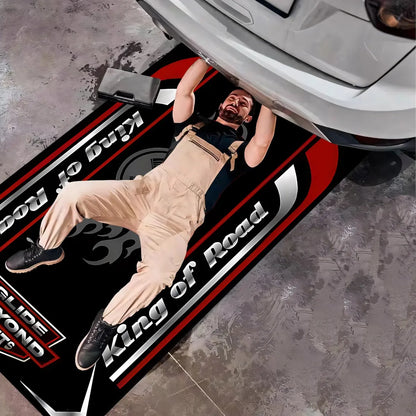 VIKAMA Motorcycle Display Mat King of the Road Non Skid Oil Proof Garage Rug for Boys Bedroom E-Sports Room Decoration