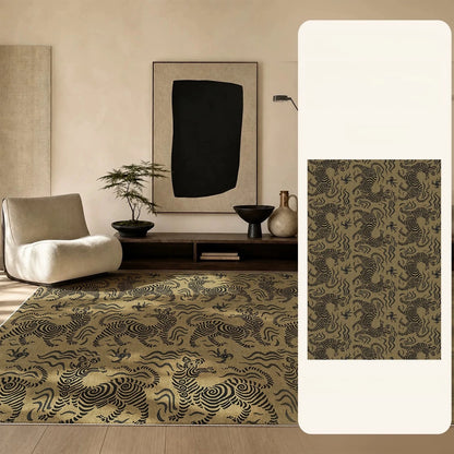 Large Area Bedroom Decor Green Carpet Retro Style Rugs for Bedroom Washable Lounge Leopard Print Floor Mat Anti-slip Bedside Rug