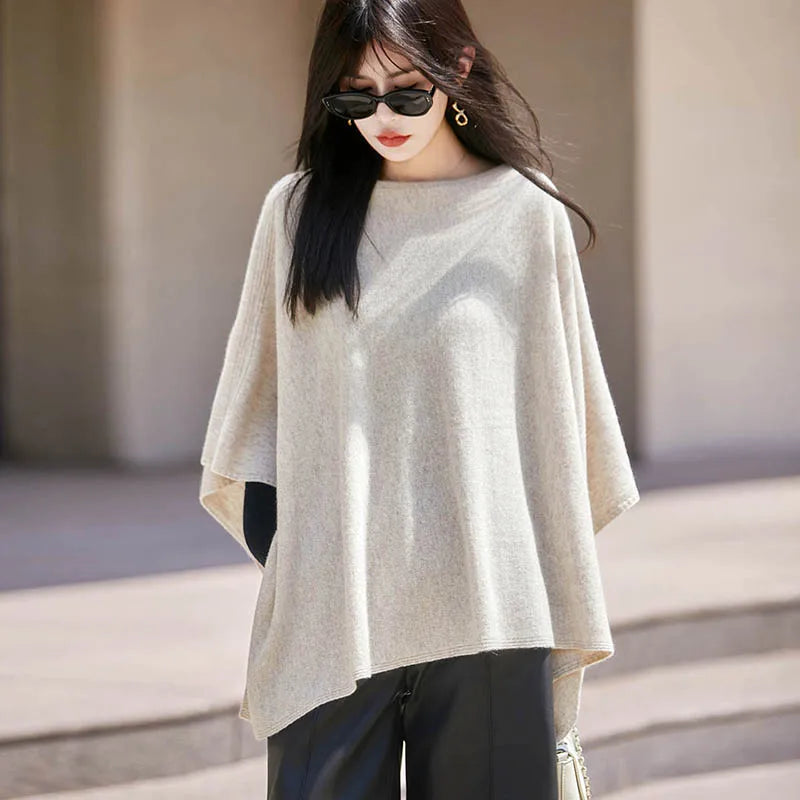 Autumn New 100% Merino Wool Shawl Pullover For Women Soft Solid Cashmere Knitwear Shawl Scarf Female Popular Sweater Grace Tops