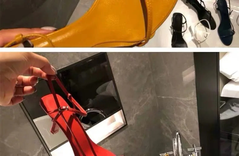 Thin Strap Sandals Women's Summer New with A Single Buckle Strap Womens Shoes Thin Heels with Exposed Toes High-heeled Sandals