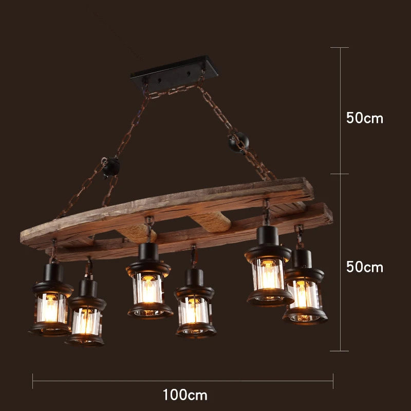 Retro Wood E27 LED Ceiling Lamp Antique Industrial Chandelier Lighting LOFT Bar luminaire Vintage Pendant Lights lustre