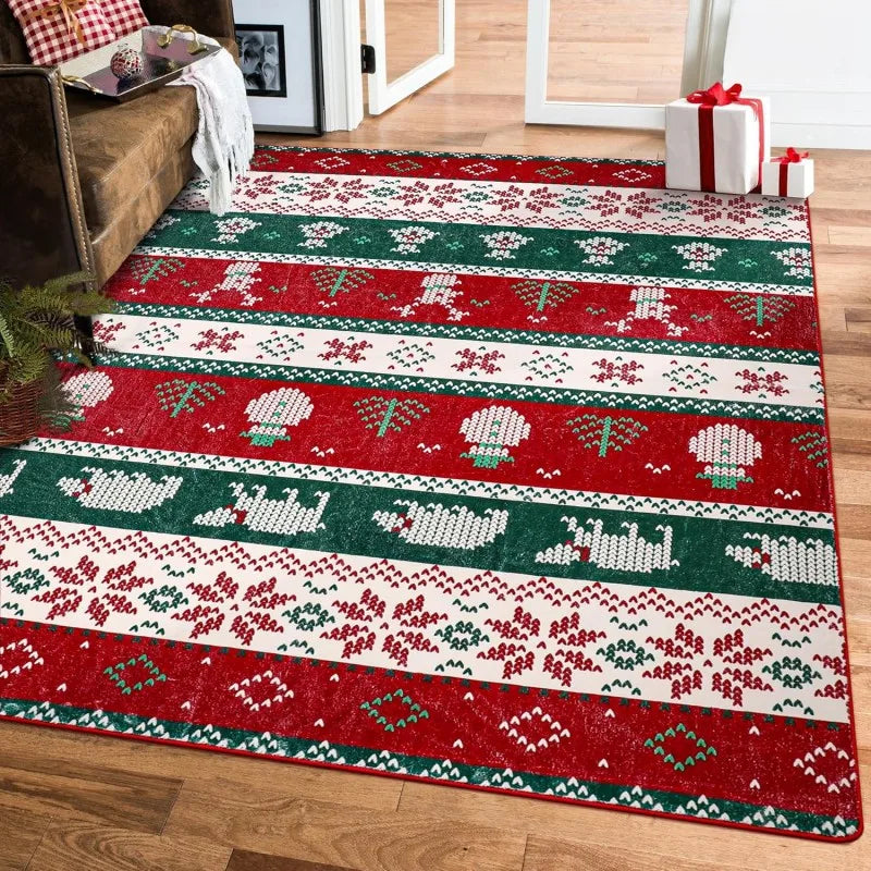 Christmas Area Rugs for Living Room Bedroom,Xmas Checkered Plaid Rug Non Slip Soft Floor Carpet Holiday Rug for Dining Room